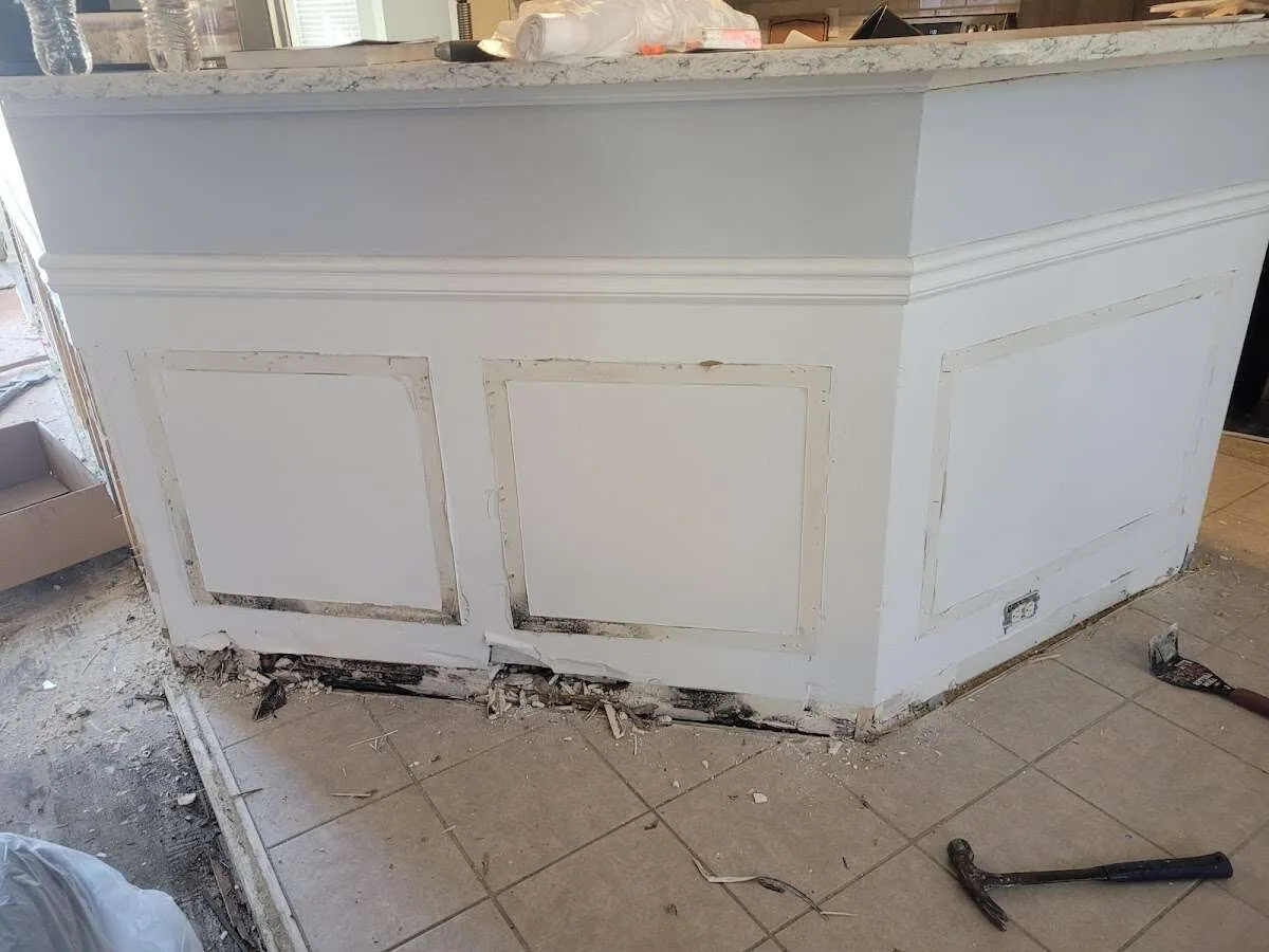Water damage and mold on kitchen during Burst Pipe Cleanup in Ottawa